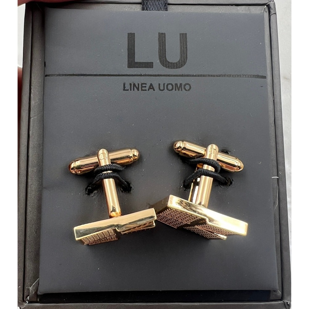Linea Uomo Cufflinks Men's Gold Tone Square Textured Grid NIB